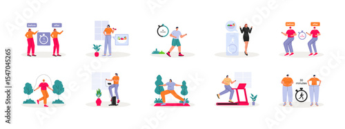 Weight loss illustrations set. Flat vector Illustration.