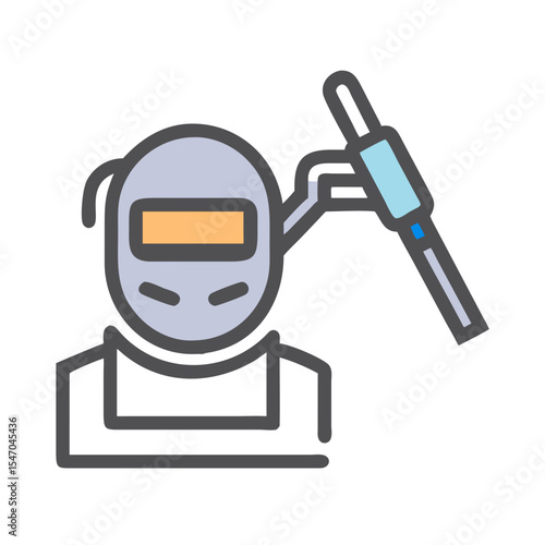 Welder icon with welding gun, cartoon style on black