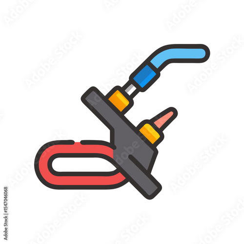 Welding torch with wire feeder on black background isolated