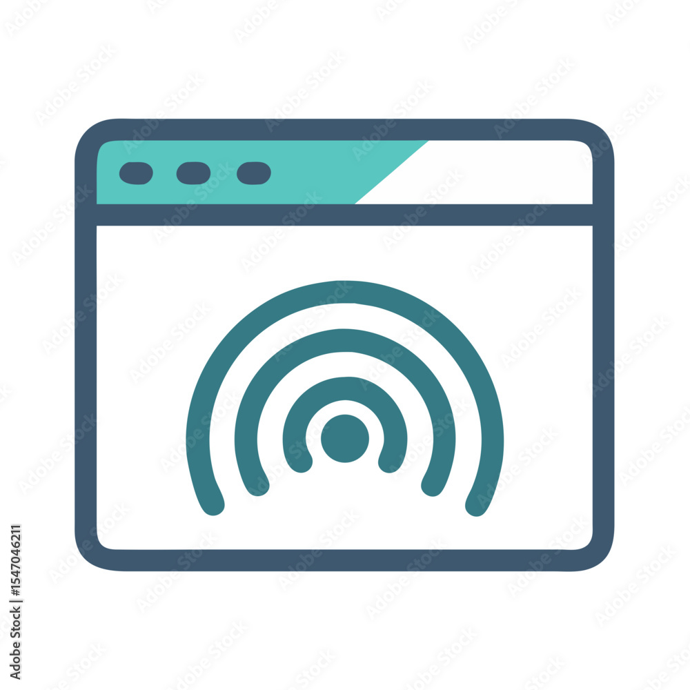 Web browser window showing wifi connection signal icon Web browser window showing wifi connection signal icon