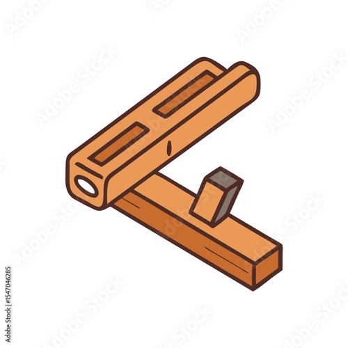 Minimalistic wooden block plane isometric icon on black background