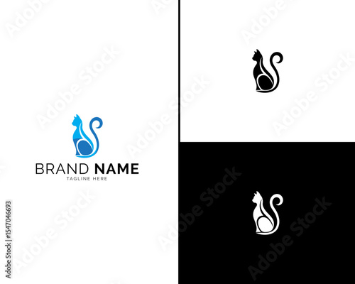 Blue and Black Elegant Cat Logo Set for Brand Identity. Three Modern Color Combinations Ideal for Clean, Sophisticated Branding Projects Across Print, Packaging, and Digital Use.

