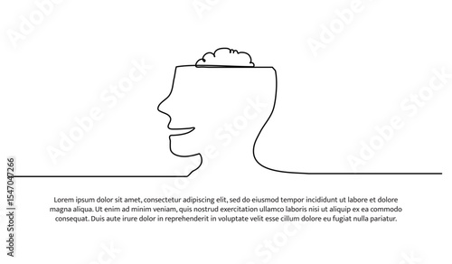 One line mental opens the mind. Abstract minimal continuous line.