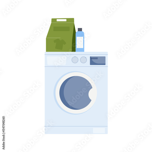 Laundry equipment with detergent and fabric softener in a modern setting at home