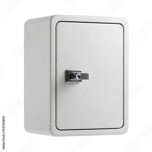 White metal safe box with lock and handle for security