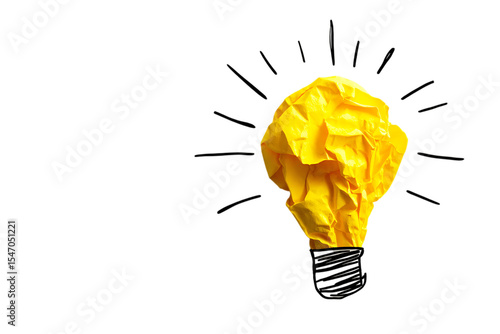 Yellow crumpled paper shaped as a lightbulb, idea concept