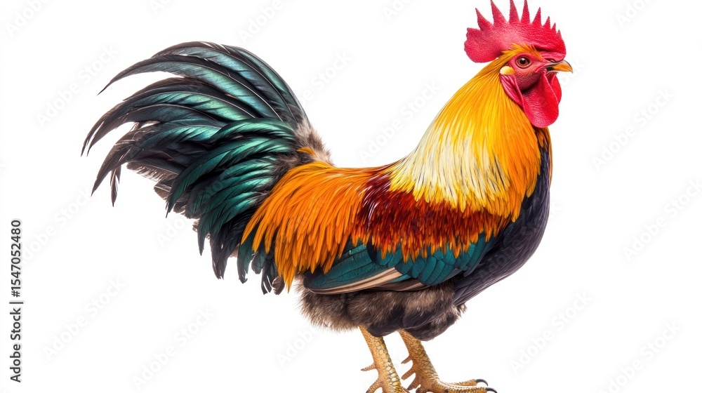 Rooster profile, vibrant plumage Rooster profile, vibrant plumage