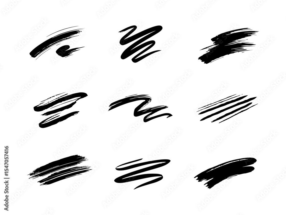 Collection of black ink brush strokes, paint smear design elements. Collection of black ink brush strokes, paint smear design elements.