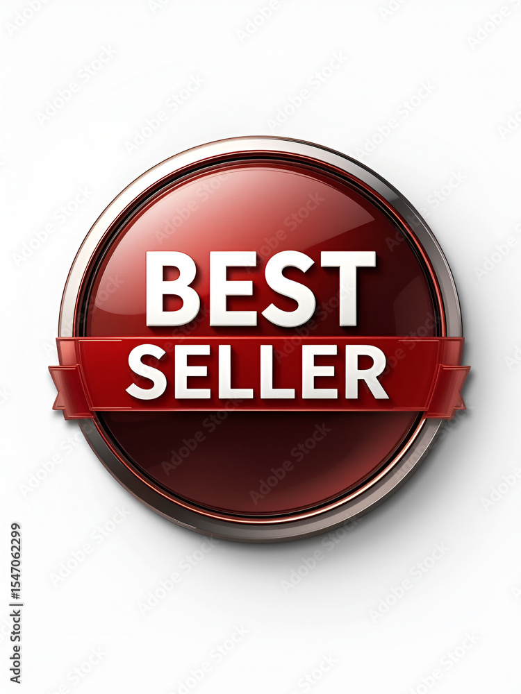 BEST SELLER / realistic modern round glossy 3D vector eps10 button ( icon / badge / tag ) in dark red with metallic border and a red banderole BEST SELLER / realistic modern round glossy 3D vector eps10 button ( icon / badge / tag ) in dark red with metallic border and a red banderole