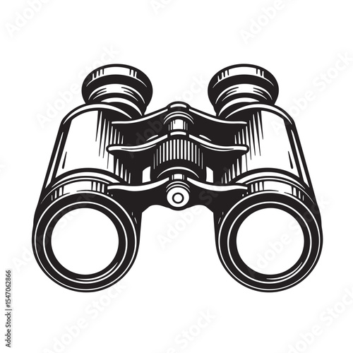 Classic vintage silhouette artwork of binoculars ready for observation and discovery