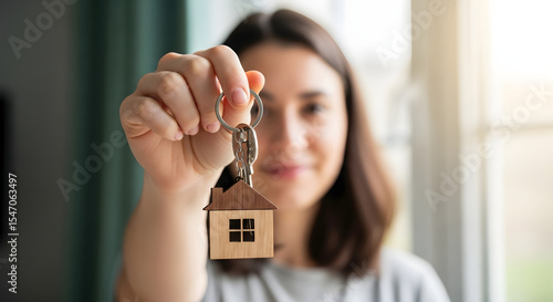 Wallpaper Mural Woman Holding House Keys with Model Home Torontodigital.ca