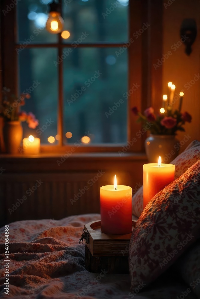 Warm, inviting interior scene illuminated by soft candlelight, creating a cozy and romantic ambiance Perfect for home decor, lifestyle, and relaxation themes , inviting, brown Warm, inviting interior scene illuminated by soft candlelight, creating a cozy and romantic ambiance Perfect for home decor, lifestyle, and relaxation themes , inviting, brown