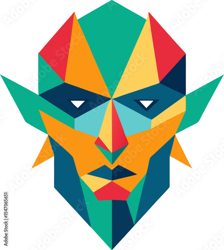 AI-generated look – colourful fragmented polygon face vector with white background.