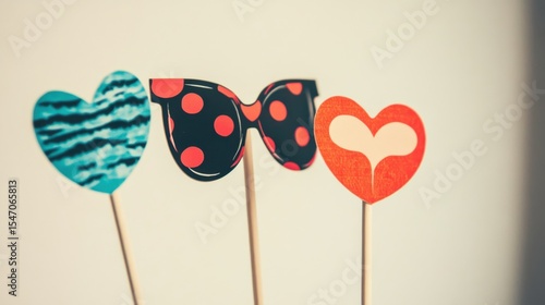 Colorful Paper Props with Heart and Sunglasses Designs for Parties