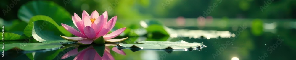 Water lily bloom atop serene lake, green leaves surround Top view , leaves, floral design, lily pad Water lily bloom atop serene lake, green leaves surround Top view , leaves, floral design, lily pad