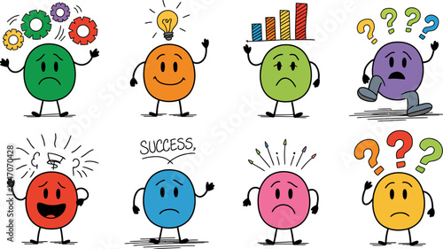 Understanding emotions and feelings: cartoon characters expressing different emotional states and reactions editable stock vector