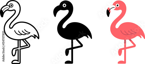Flamingo vector illustration set pink black and white flamingo clip art flamingo icon flamingo drawing design editable stock vector