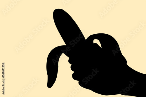 Silhouette of hand holding banana on the air. Icon of holding a banana with the skin peeled off. Vector illustration.