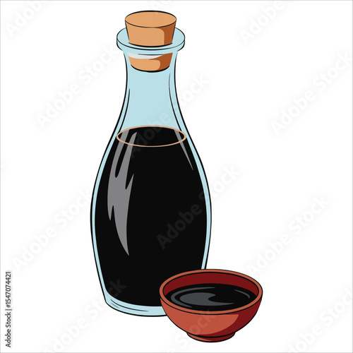 Sushi soy sauce bottle vector graphic. Ideal for restaurant menus and food packaging designs.