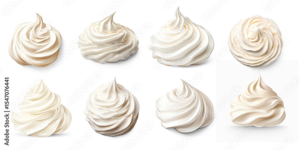 Set of whipped cream swirls on a transparent background Set of whipped cream swirls on a transparent background