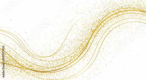 Golden Glittering Wave on White Background