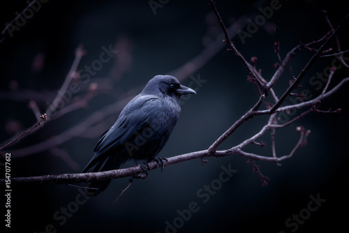 a black bird sitting on a branch of a tree