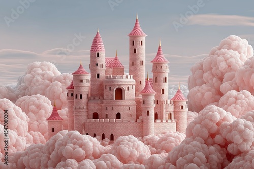 pink castle fairy in 3d by generated ai