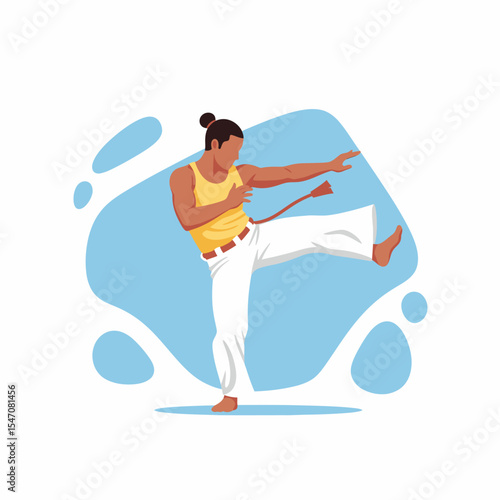 Capoeira Artist Practicing Martial Arts with Traditional White Pants