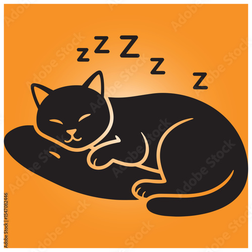 Vector illustration of a cute black cat sleeping peacefully on a pillow with zzz letters