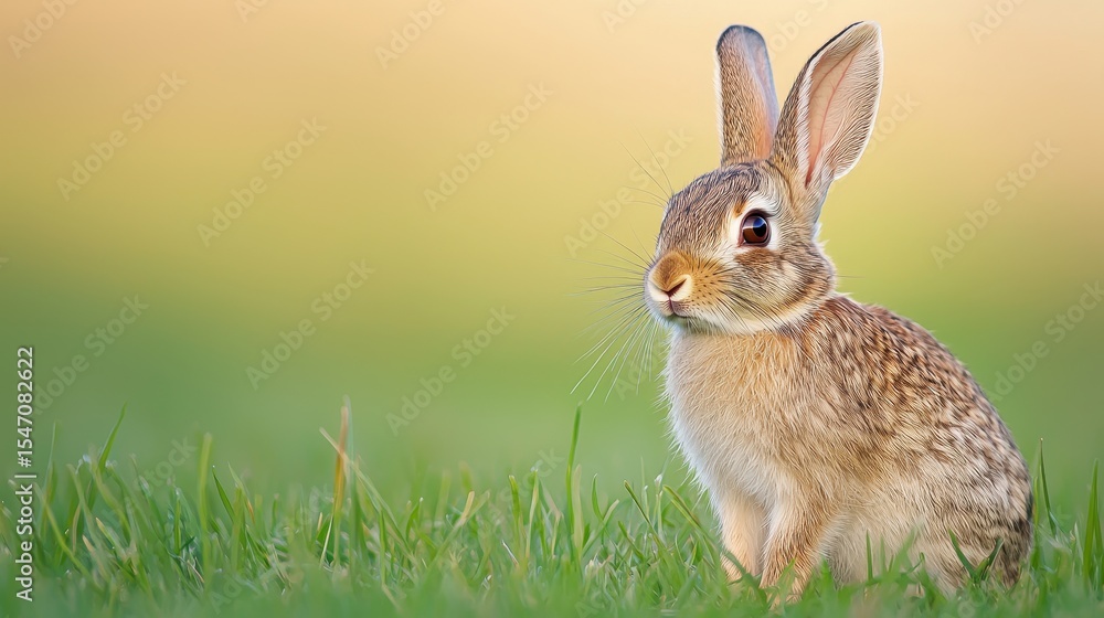 Fototapeta premium Close-Up of a Curious Rabbit in a Natural Green Setting with Soft Blurred Background
