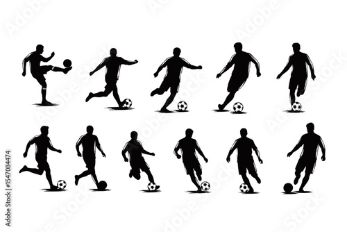 Soccer Players Silhouettes Kicking Ball in Various Positions