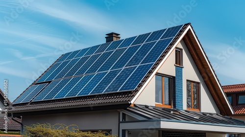 Wallpaper Mural Solar panels on a suburban house roof with energy storage for backup power. Torontodigital.ca