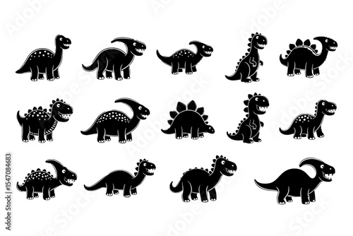 Dinosaur Silhouettes Pattern Cute Cartoon Dinosaurs