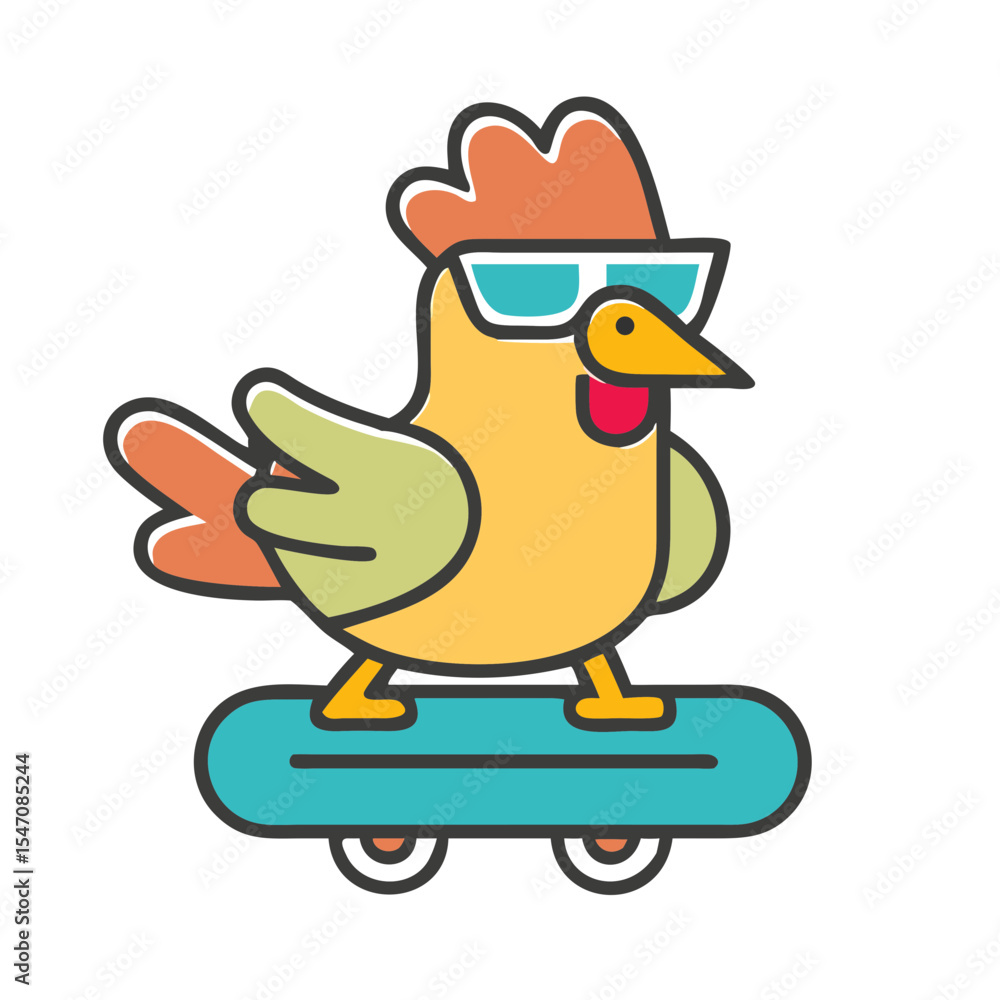 Naklejka premium Chicken on a skateboard