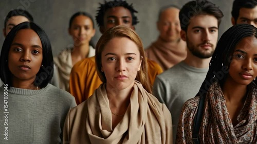 Diversity and Unity: A Powerful Ensemble: A compelling portrait of a diverse group of individuals, embodying unity and solidarity. Their focused gazes convey strength, resilience, and shared purpose.