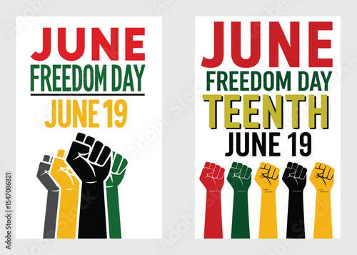 Juneteenth Awareness Poster With Raised Fists And Red Green Yellow Black Theme

