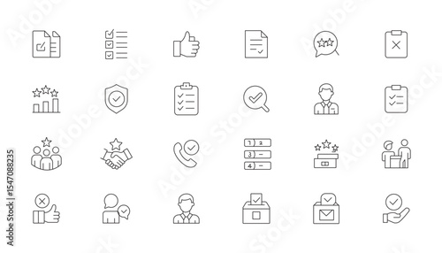Approve and checkmark line editable icon set. Big set of approval related line icons. Accept, confirm, checkmark, ok etc. Vector illustration. 