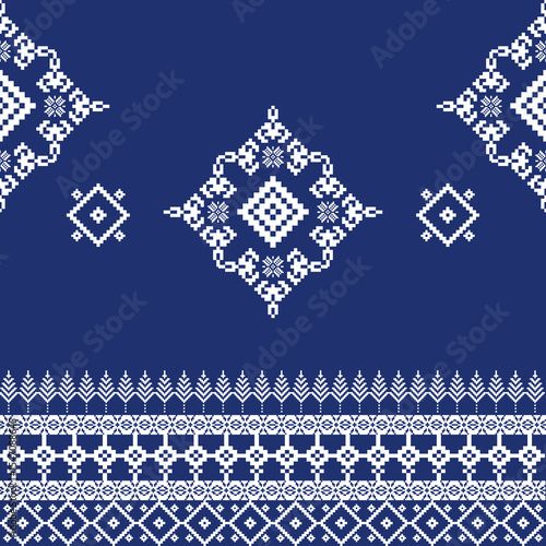 Cross-stitch Ukrainian folk ornament. Seamless pattern. Vector illustration. Ukrainian traditional embroidery. Boho style. Pixel art. Vyshyvanka, textiles, and wallpaper.