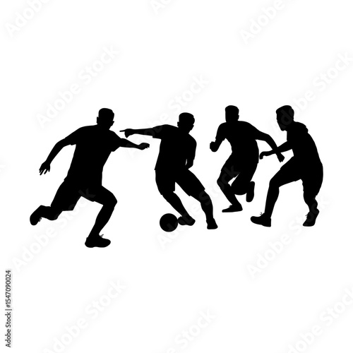 silhouette of four people playing soccer vector illustration