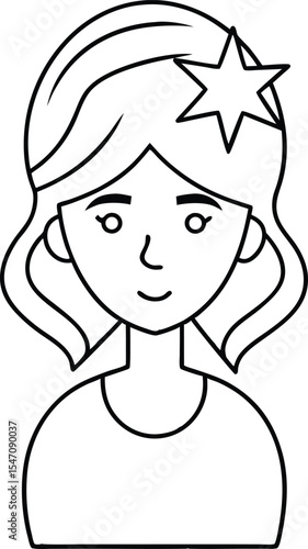 Outline of Girl Avatar with Star Hairpins.