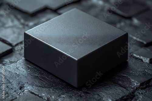Cube mockup with matte black finish on textured stone surface

