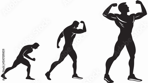 High contrast black silhouettes of a bodybuilder flexing muscles with transparent or isolated white backgrounds


