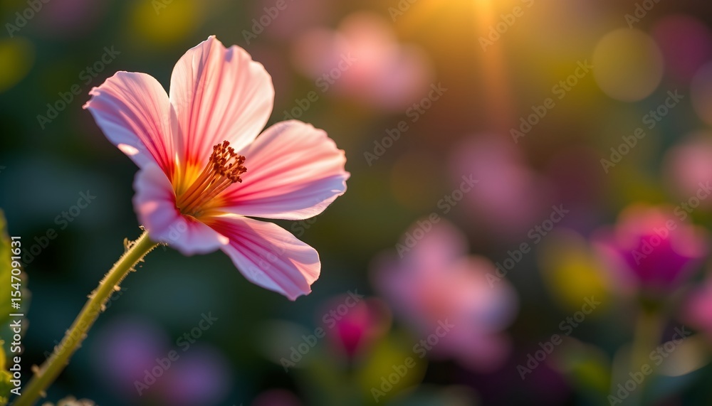 Naklejka premium delicate transparent flower petals softly glowing under high noon sunlight, positioned on the left with clear copy space on the right.