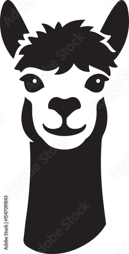 Cute black and white llama head illustration for design, Hand drawn llama face illustration minimal style