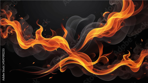 abstract Blazing fire flames on black background with intense heat and glowing light