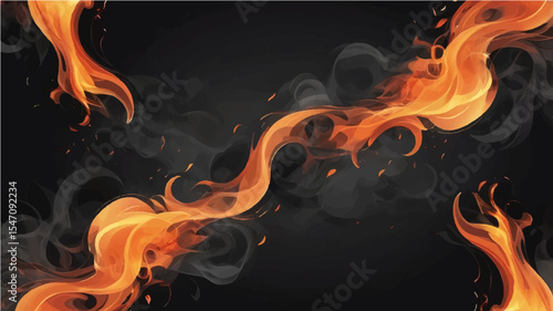 Abstract fire flames with smoke on a dark background showing heat and glowing motion