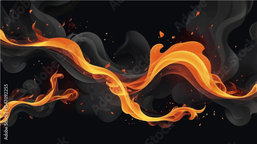 abstract Glowing fire flames with swirling patterns on a dark background