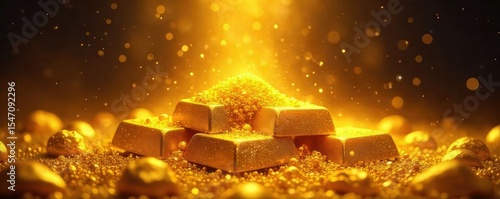 Gleaming golden ingots radiate celestial light, symbolizing divine wealth and heavenly treasure A conceptual image representing sacred, powerful gold , artifact, heavenly, spiritual