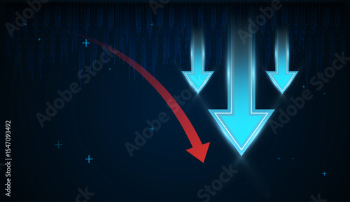 Moving down three arrows directed point falling down with Gradient realistic vector illustration, three blue arrows pointing down concept for digital vector illustration