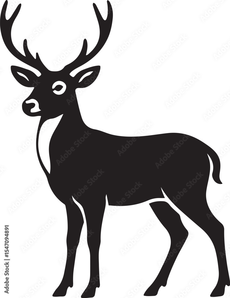 Obraz premium Simple deer silhouette black illustration design, Standing forest deer vector pose